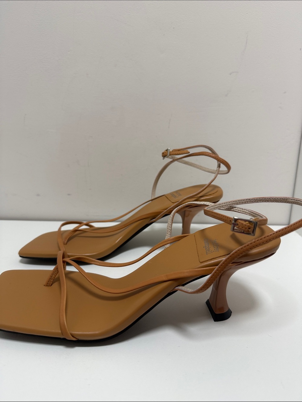 Jeffrey Campbell Flux Tan Strappy Square-Toe Ankle Strap Heel sz 7.5 - Picture 8 of 11